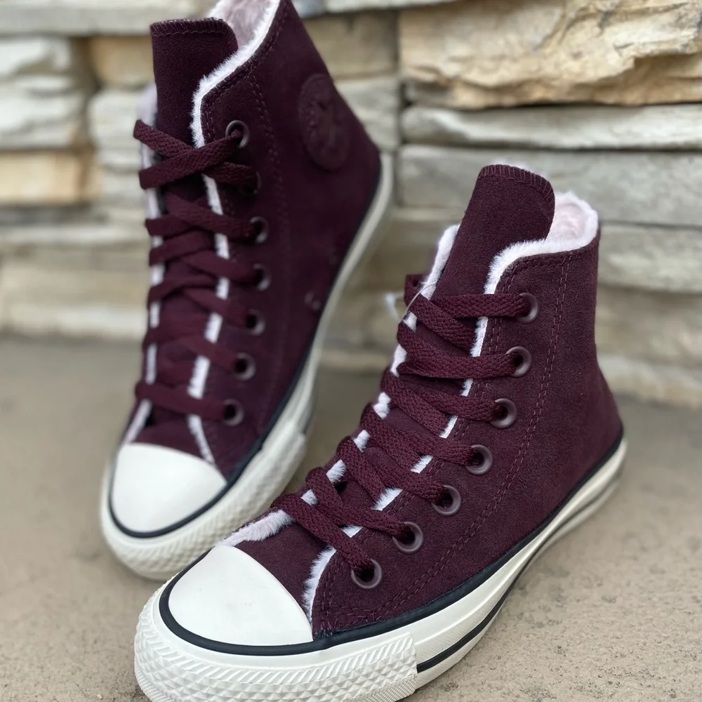 Converse Maroon Suede Fuzzy Pink Sneakers